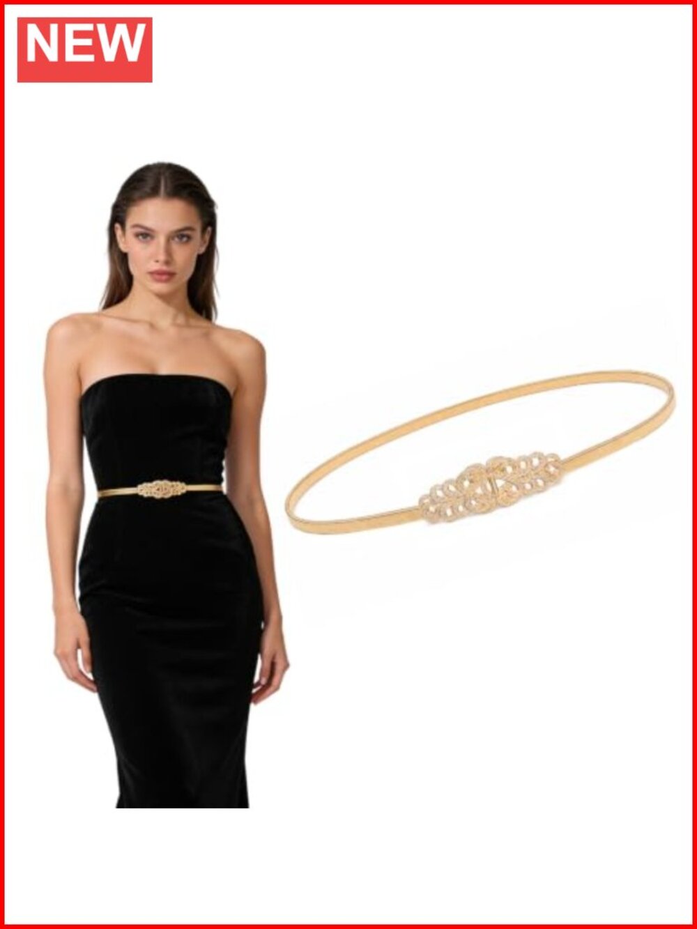 Women Skinny Metal Stretch Belt Adjustable Waist Band for Dresses Evening Wear